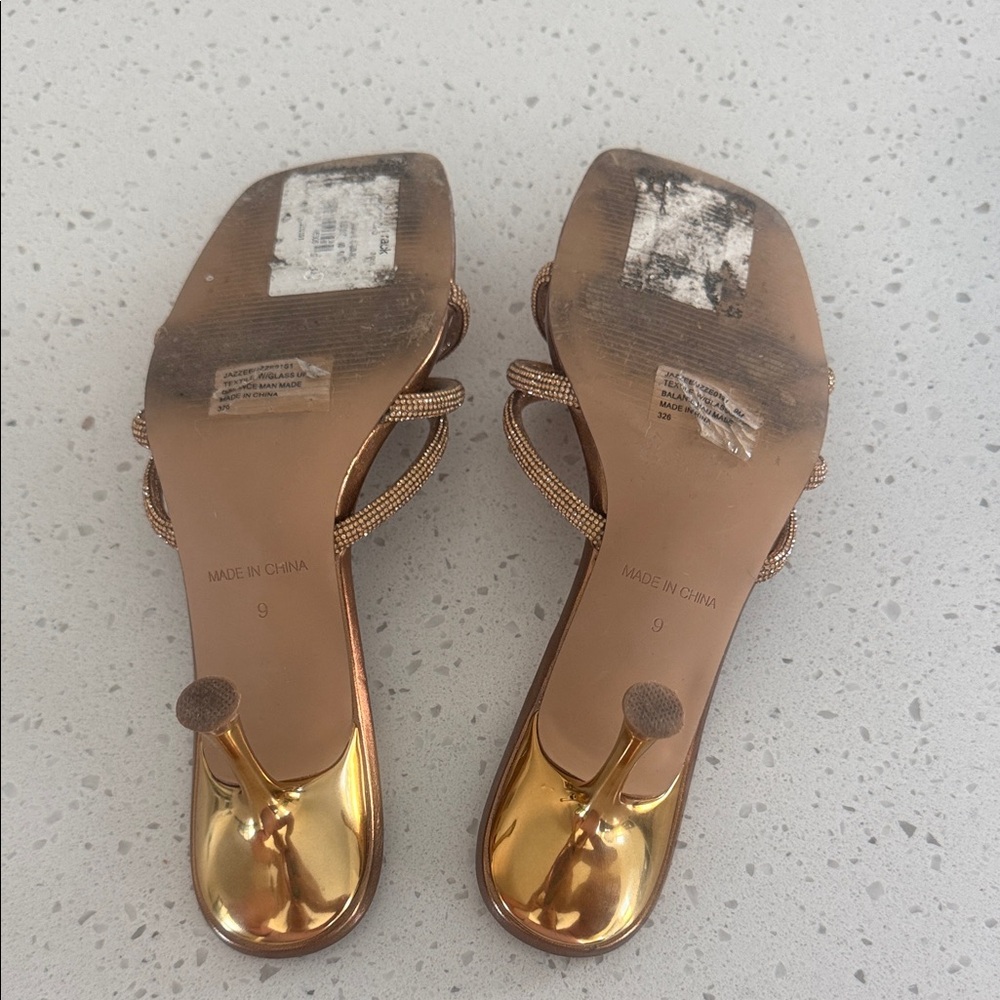 Steve Madden Metallic Bronze Knotted Strappy Heeled Sandals - Picture 3 of 3